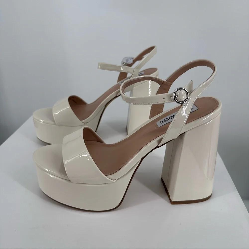 Steve Madden Jolie Platform Ankle Strap Heeled Sandals in Bone Patent size 10